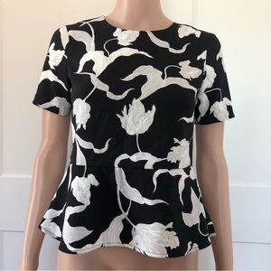 Banana Republic Factory Black White Floral Peplum Top Shirt PXXS Petite XXS